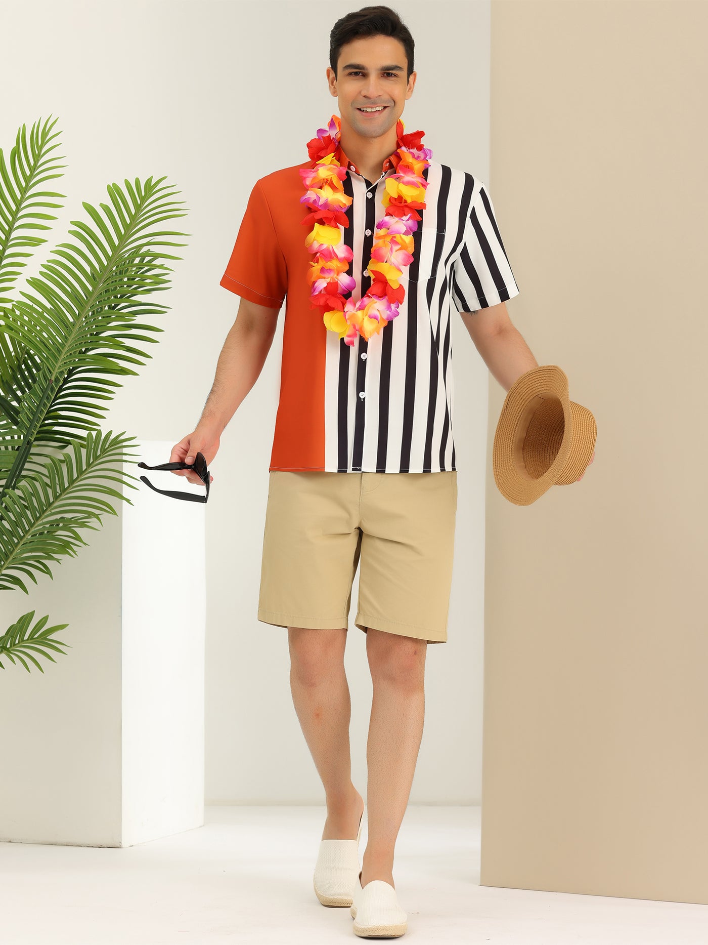 Bublédon Summer Hawaiian Short Sleeve Colorful Striped Shirts