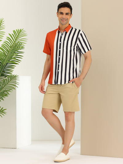 Bublédon Summer Hawaiian Short Sleeve Colorful Striped Shirts