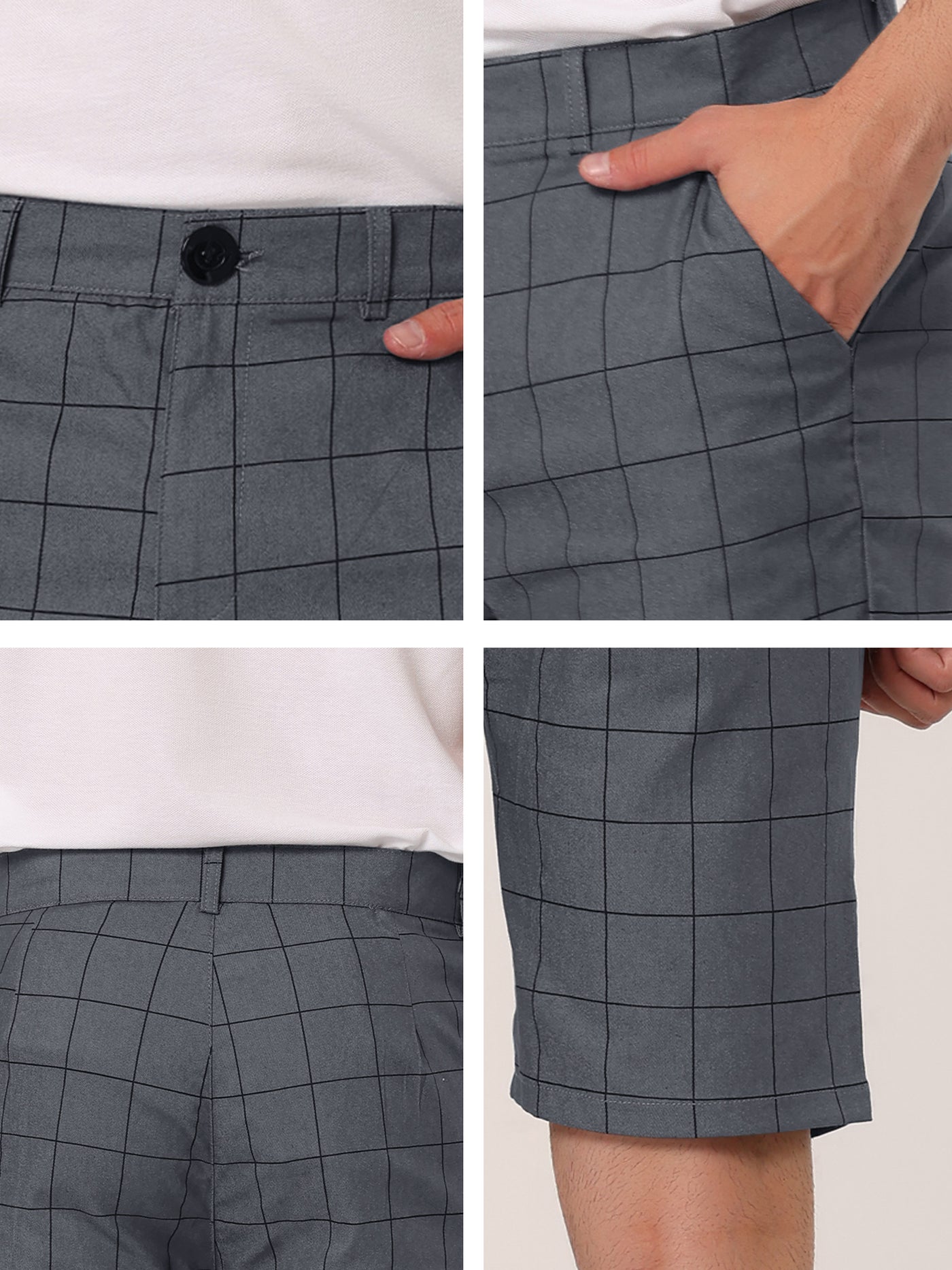 Bublédon Men's Summer Plaid Slim Fit Flat Front Dress Checked Shorts
