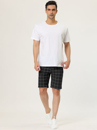 Men's Summer Plaid Slim Fit Flat Front Dress Checked Shorts