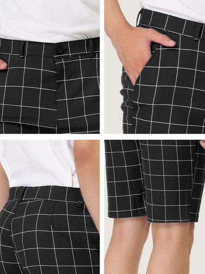 Men's Summer Plaid Slim Fit Flat Front Dress Checked Shorts