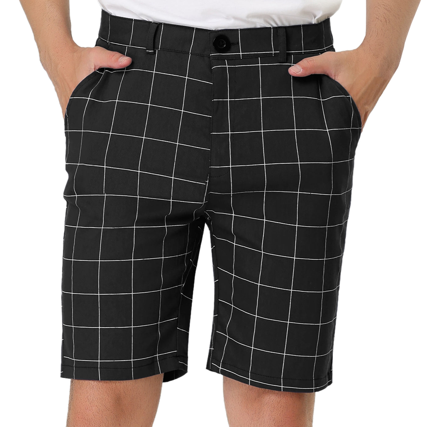 Bublédon Men's Summer Plaid Slim Fit Flat Front Dress Checked Shorts