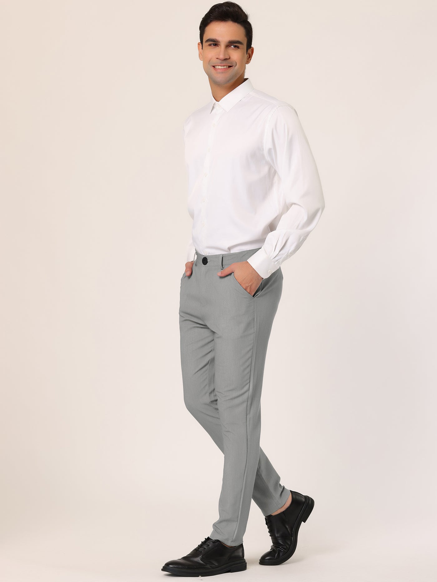 Bublédon Chino Stretch Flat Front Solid Business Dress Pants