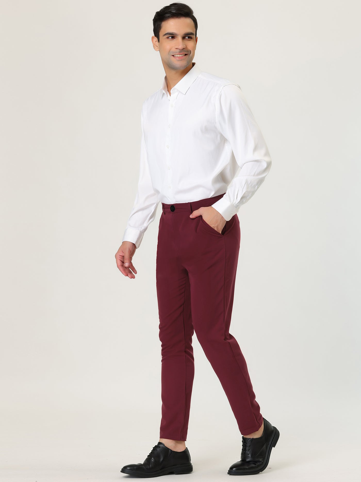 Bublédon Chino Stretch Flat Front Solid Business Dress Pants