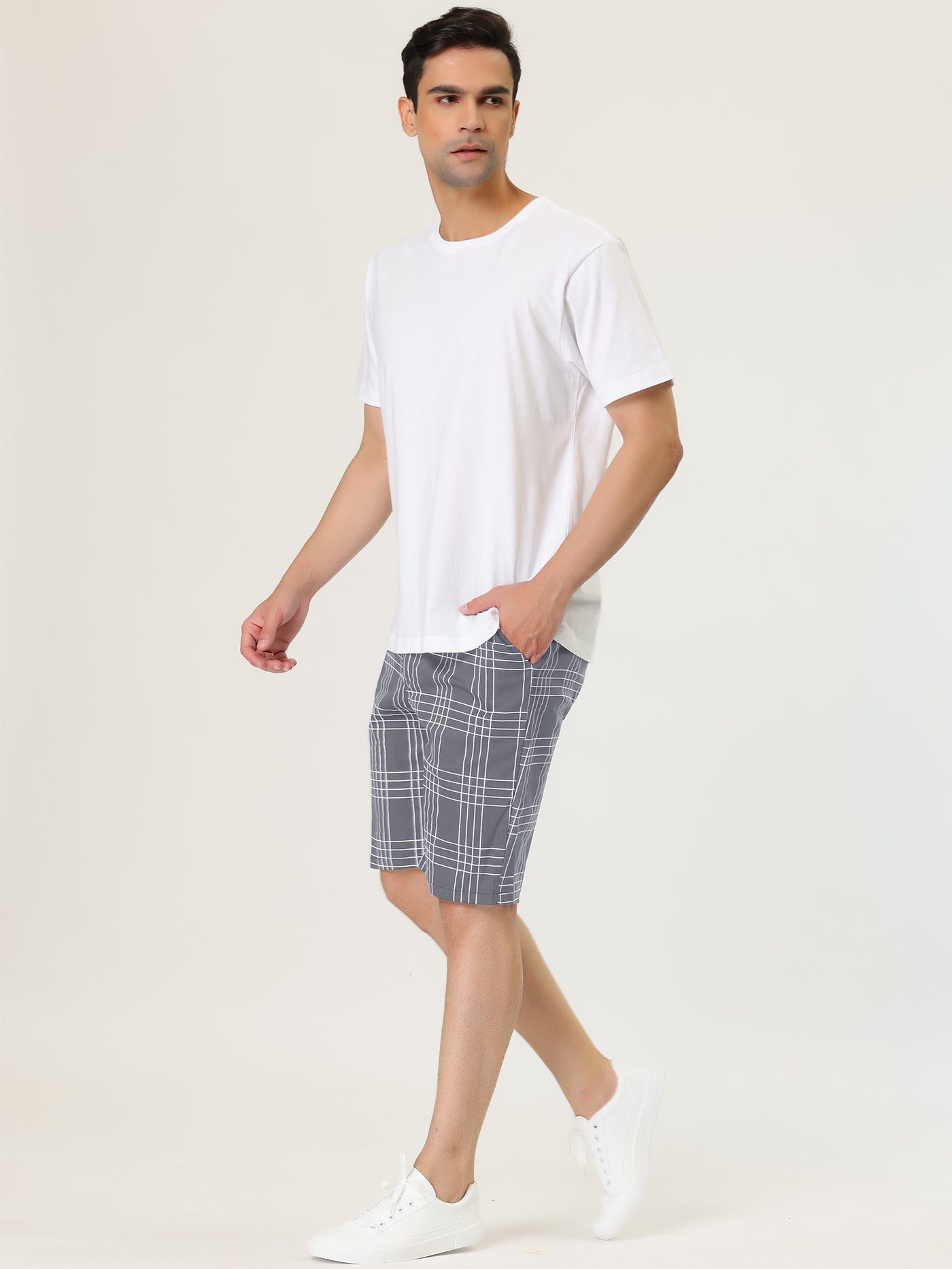 Bublédon Men's Summer Plaid Slim Fit Flat Front Chino Shorts