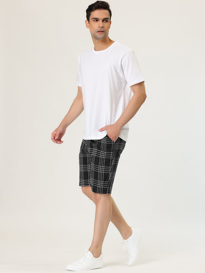 Men's Summer Plaid Slim Fit Flat Front Chino Shorts