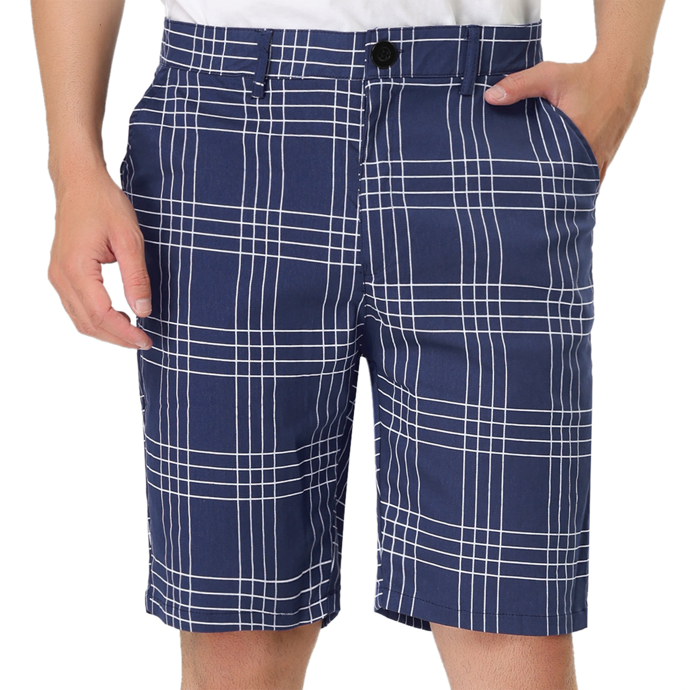 Bublédon Men's Summer Plaid Slim Fit Flat Front Chino Shorts