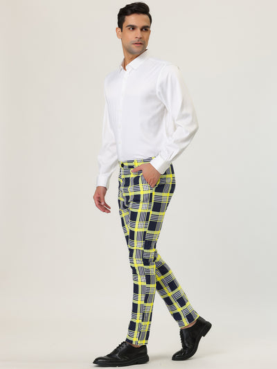 Plaid Color Block Flat Front Business Dress Pants