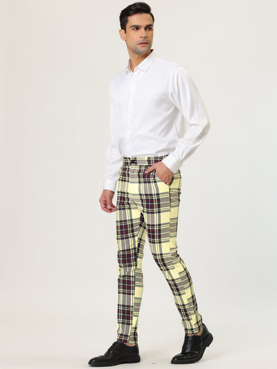 Plaid Color Block Flat Front Business Dress Pants