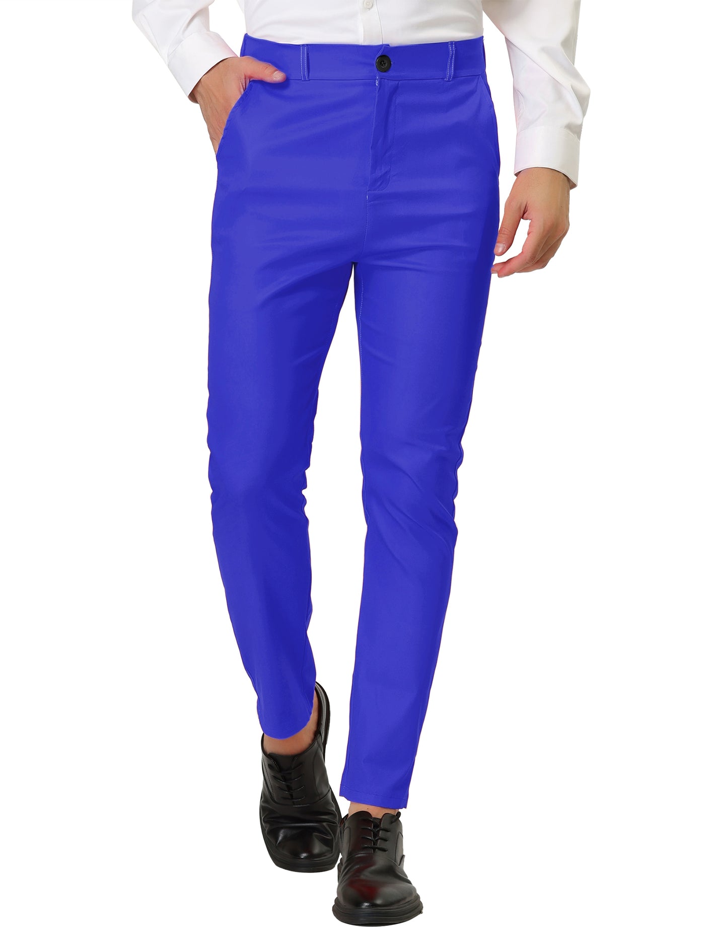 Bublédon Trendy Flat Front Solid Color Skinny Business Pants