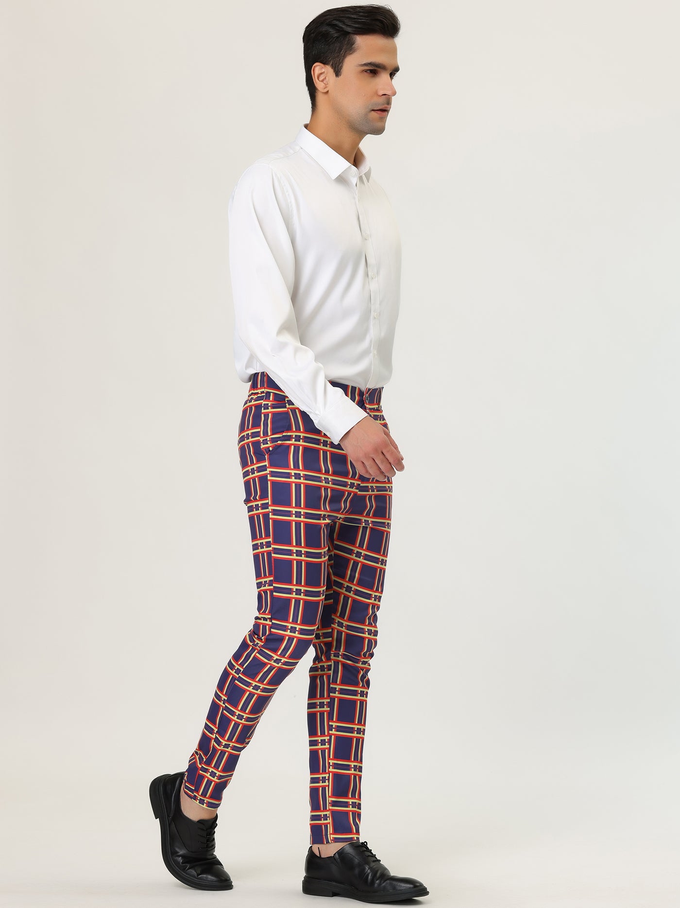 Bublédon Smart Casual Plaid Dress Pants Checked Trousers