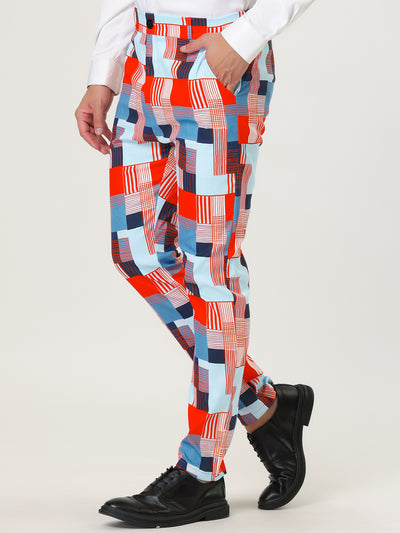 Casual Geometric Printed Color Block Dress Pants
