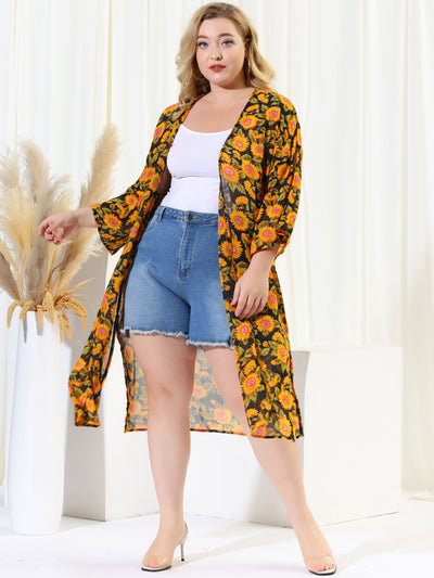 Polyester H Line Sunflower Kimono Sleeve