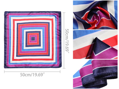 2Pcs 50cm Women Satin Stripe Square Scarves Kerchief Neck Scarf