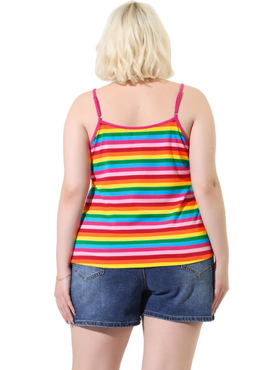Plus Size Cami Strap Stripe Sleeveless Stretch Camisole Top