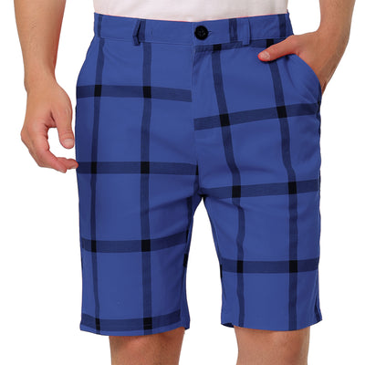 Men's Summer Plaid Slim Fit Flat Colorblock Chino Shorts