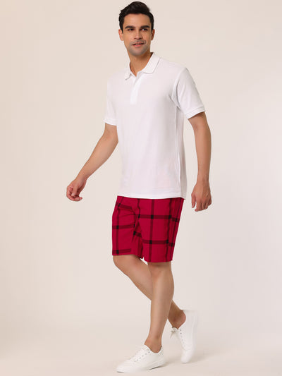 Men's Summer Plaid Slim Fit Flat Colorblock Chino Shorts