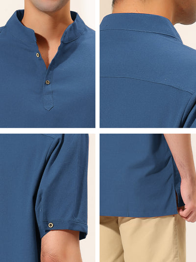 Casual Linen Stand Collar Short Sleeve Henley Shirts
