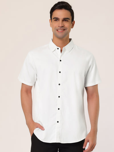 Point Collar Short Sleeve Summer Solid Dress Shirts