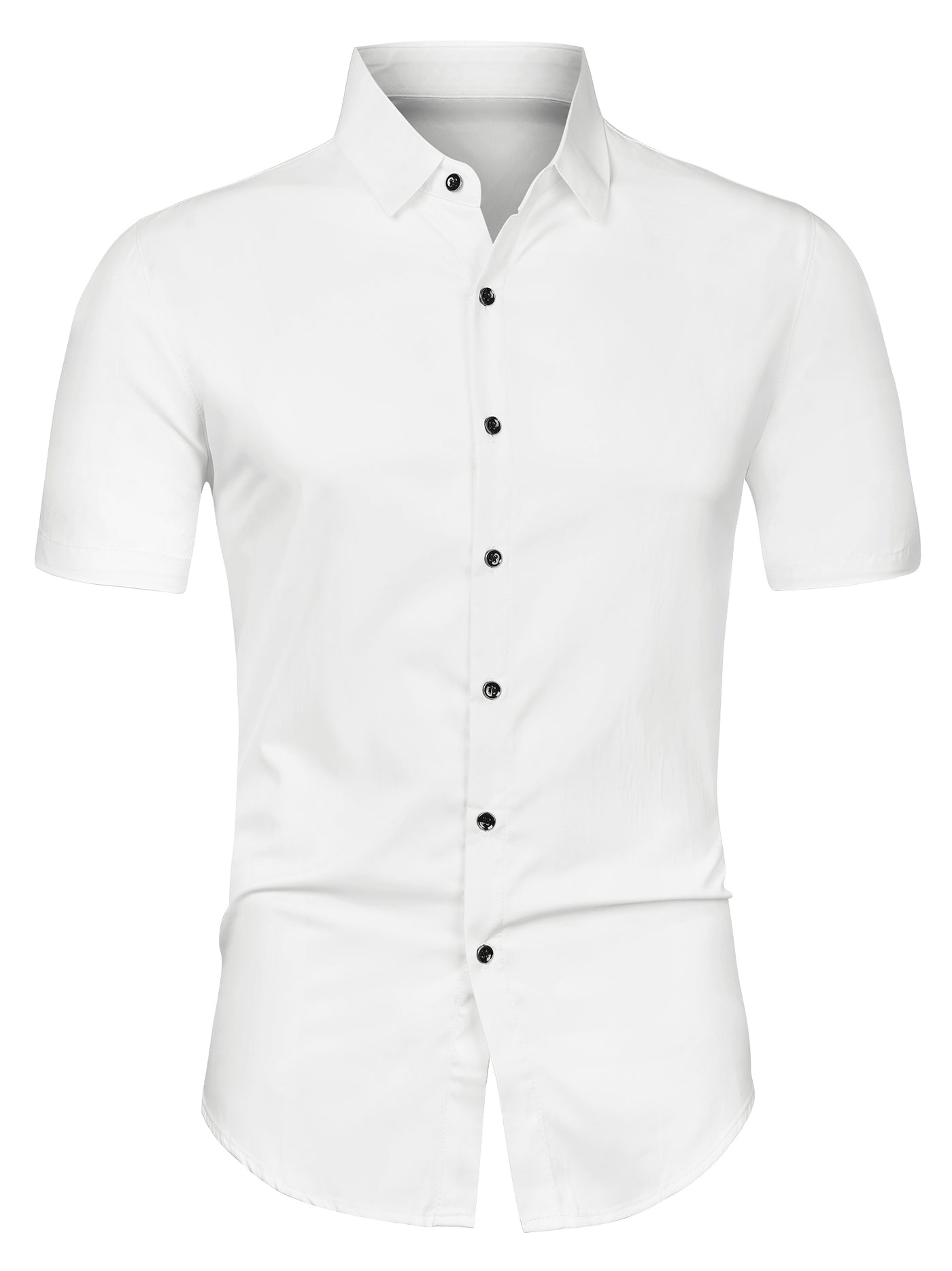 Bublédon Point Collar Short Sleeve Summer Solid Dress Shirts