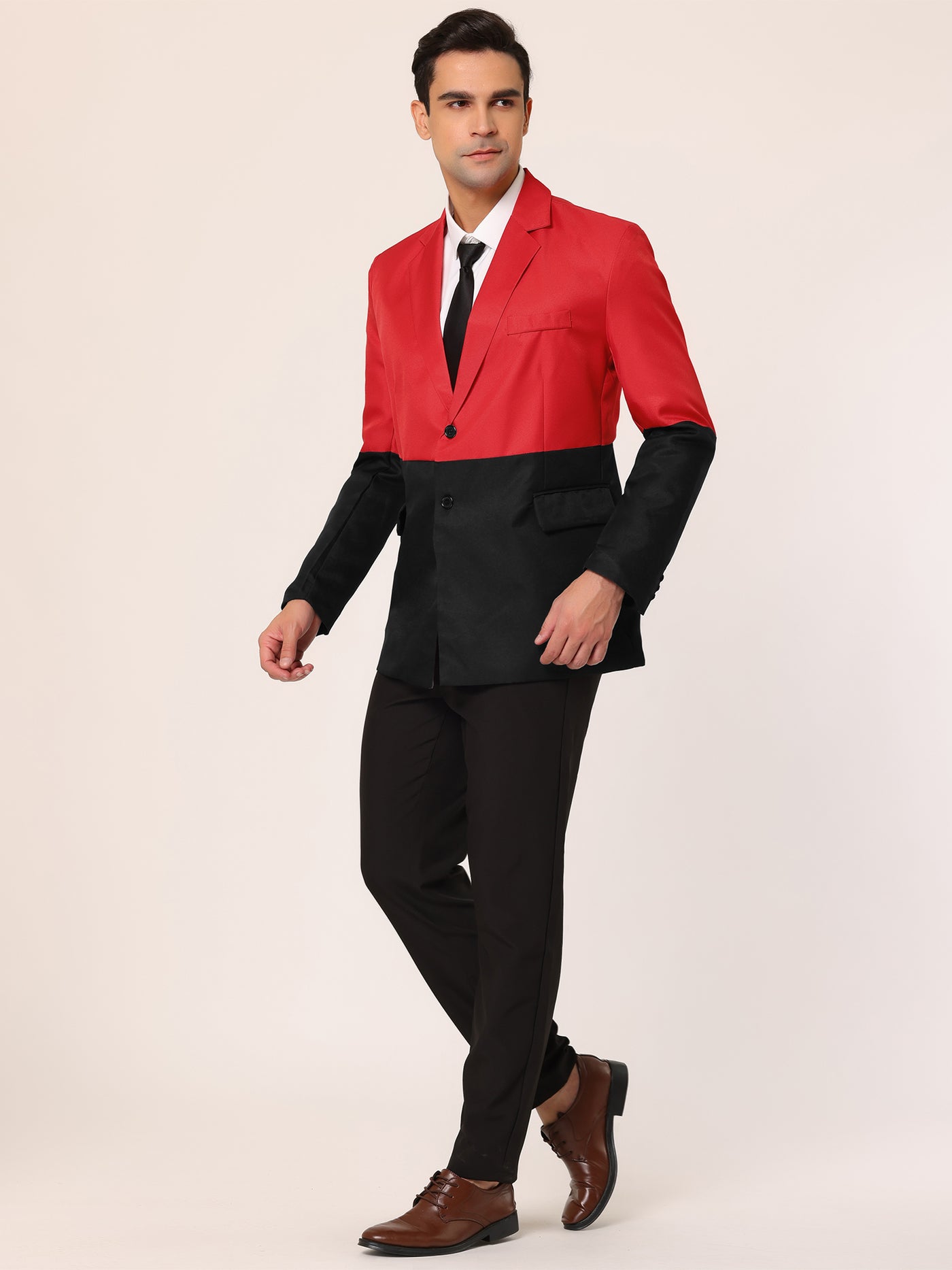 Bublédon Color Block Notched Lapel Formal Dress Suit Blazer