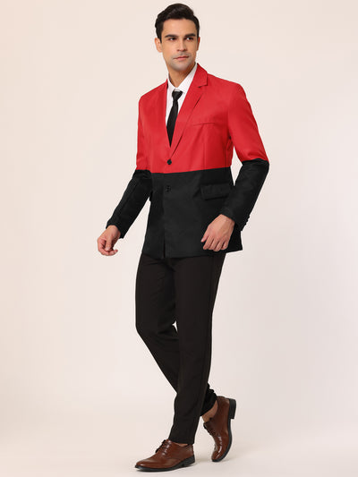 Color Block Notched Lapel Formal Dress Suit Blazer
