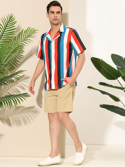 Summer Colorful Striped V Neck Short Sleeve Shirt