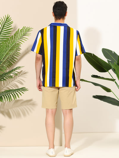 Summer Colorful Striped V Neck Short Sleeve Shirt