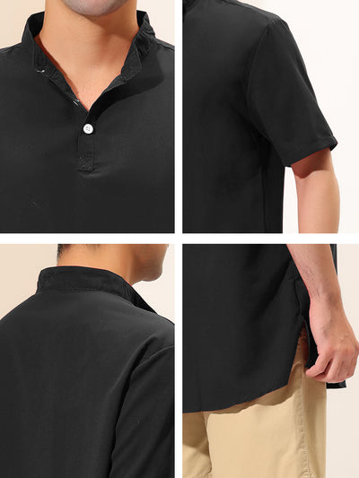 Casual Banded Collar Short Sleeve Solid Henley Shirt