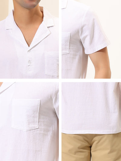 Linen Camp Collar Short Sleeve Solid Color Shirts