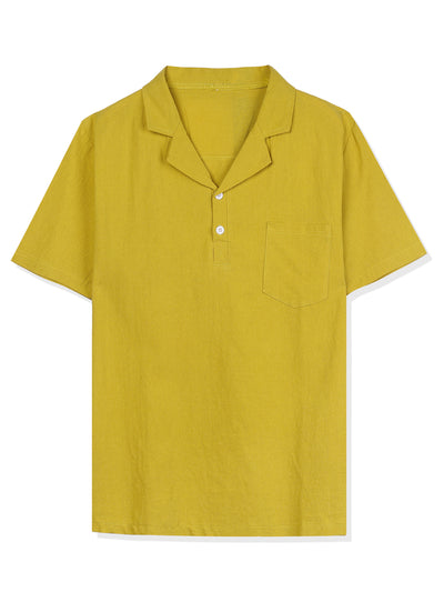 Linen Camp Collar Short Sleeve Solid Color Shirts