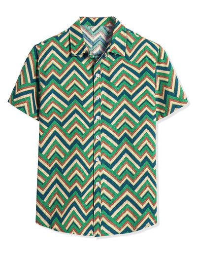 Summer Colorful Button Short Sleeve Geometric Shirt