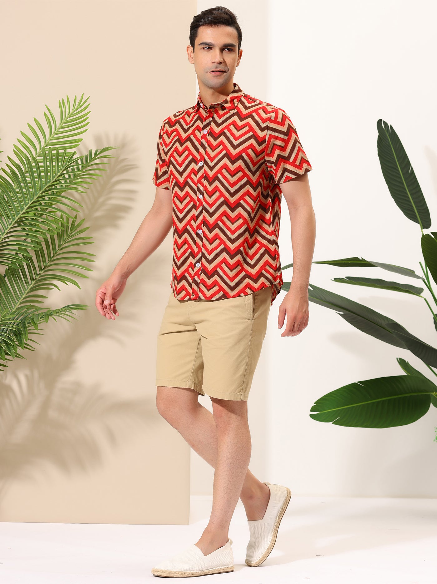 Bublédon Summer Colorful Button Short Sleeve Geometric Shirt