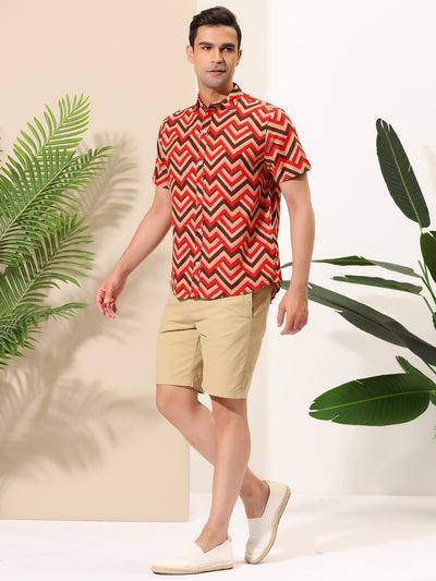 Summer Colorful Button Short Sleeve Geometric Shirt