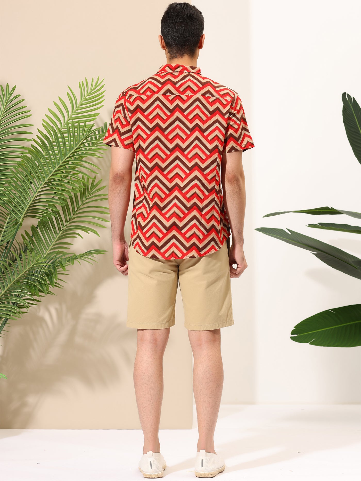 Bublédon Summer Colorful Button Short Sleeve Geometric Shirt