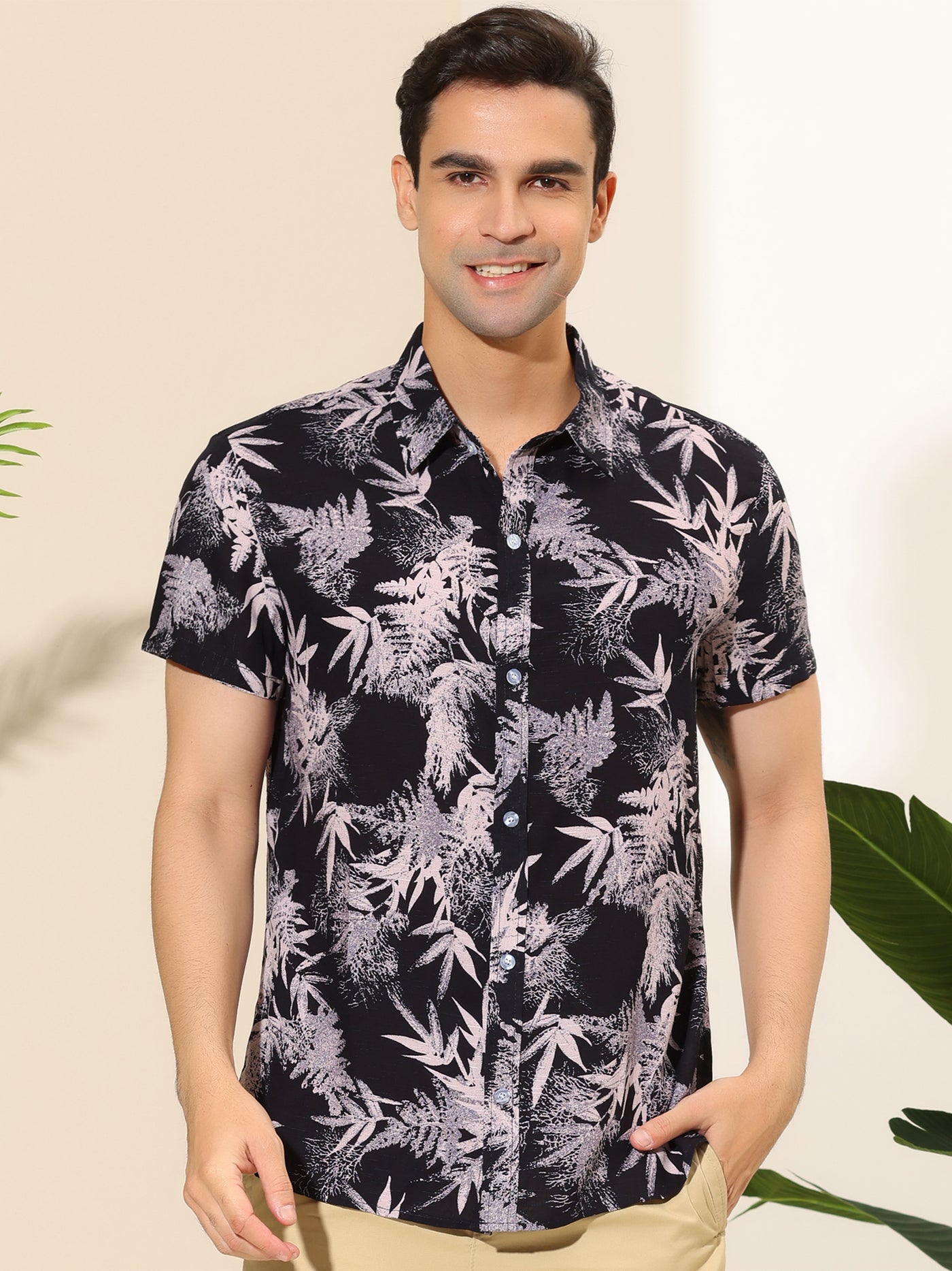 Bublédon Casual Tropical Floral Printed Short Sleeve Shirt