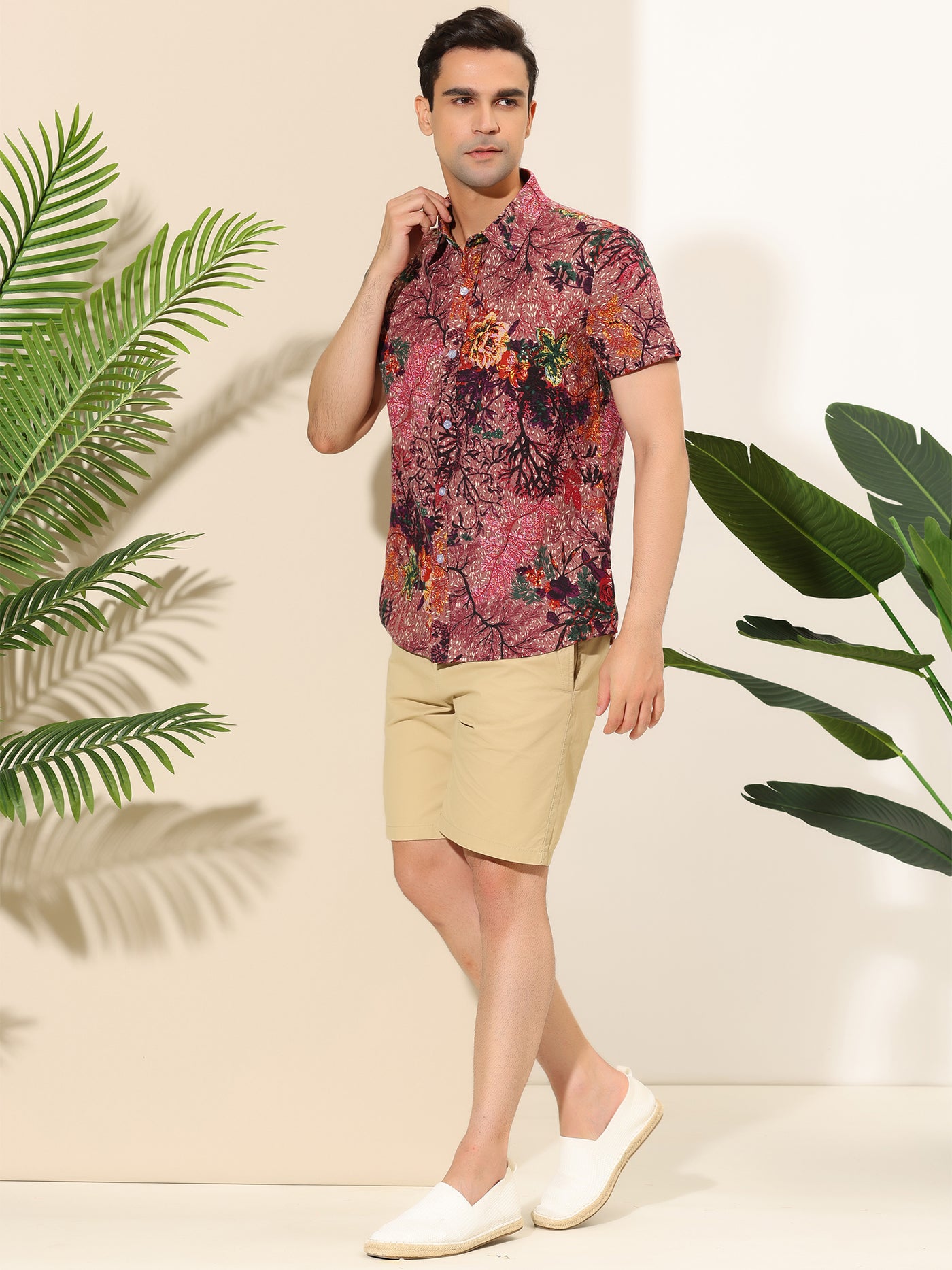Bublédon Casual Tropical Floral Printed Short Sleeve Shirt