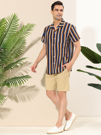 Casual Color Block Striped Camp Collar Summer Shirt