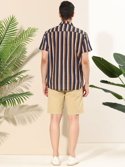 Casual Color Block Striped Camp Collar Summer Shirt