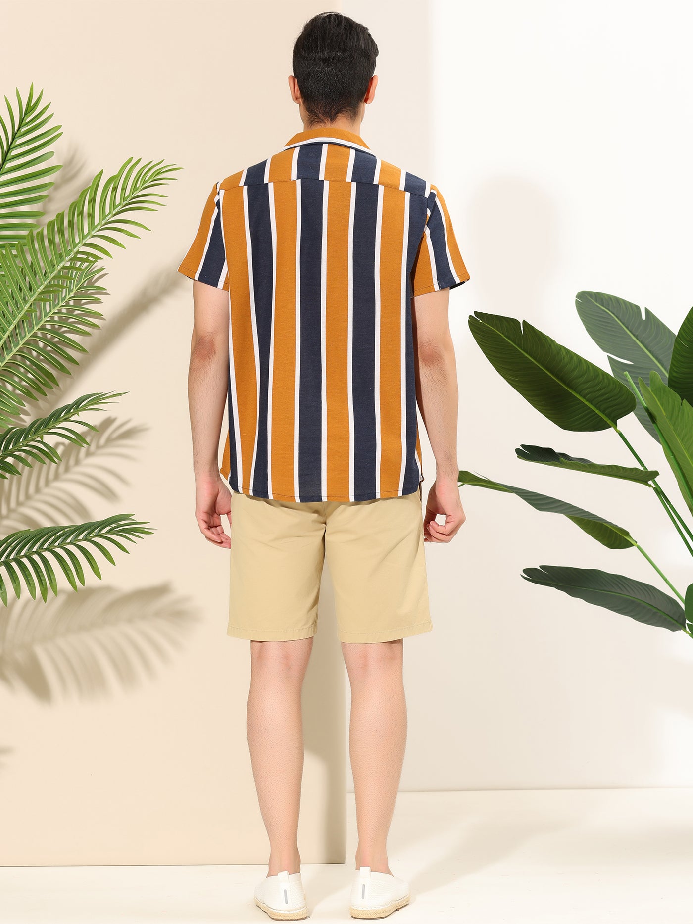 Bublédon Casual Color Block Striped Camp Collar Summer Shirt