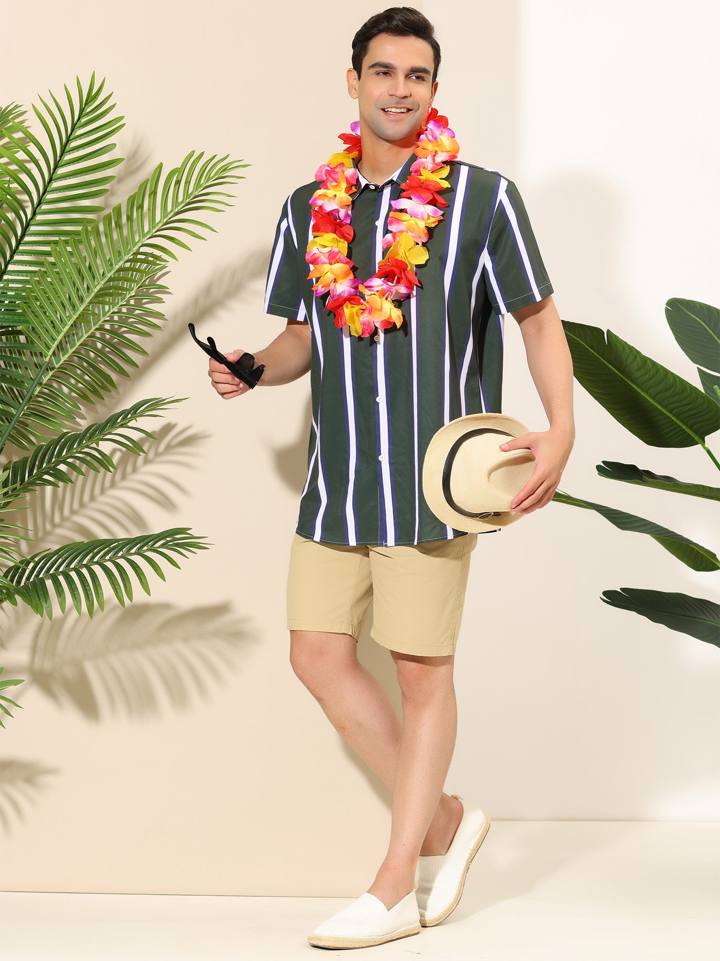 Bublédon Summer Colorful Striped V Neck Short Sleeve Shirt