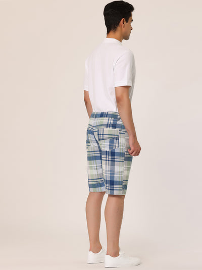 Men's Summer Plaid Shorts Slim Fit Flat Front Pattern Pants