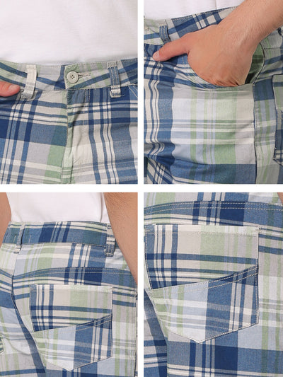 Men's Summer Plaid Shorts Slim Fit Flat Front Pattern Pants