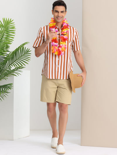 Bublédon Casual Summer Short Sleeve Striped Button Shirts