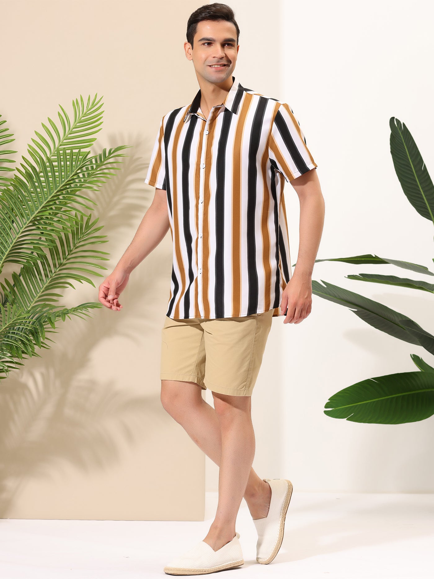 Bublédon Vertical Striped Short Sleeve Summer Hawaiian Shirts