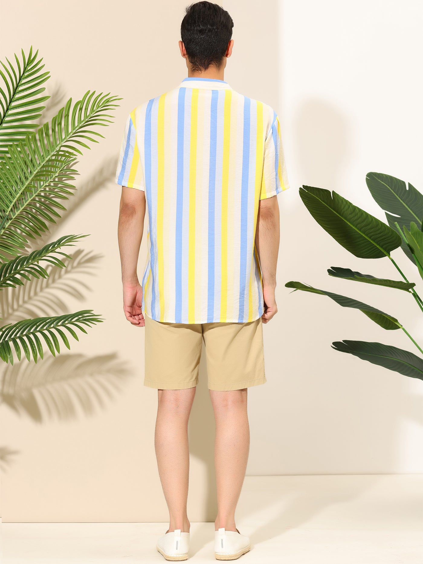 Bublédon Vertical Striped Short Sleeve Summer Hawaiian Shirts