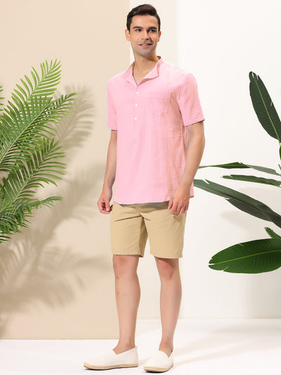 Casual Banded Collar Solid Short Sleeve Henley Shirt
