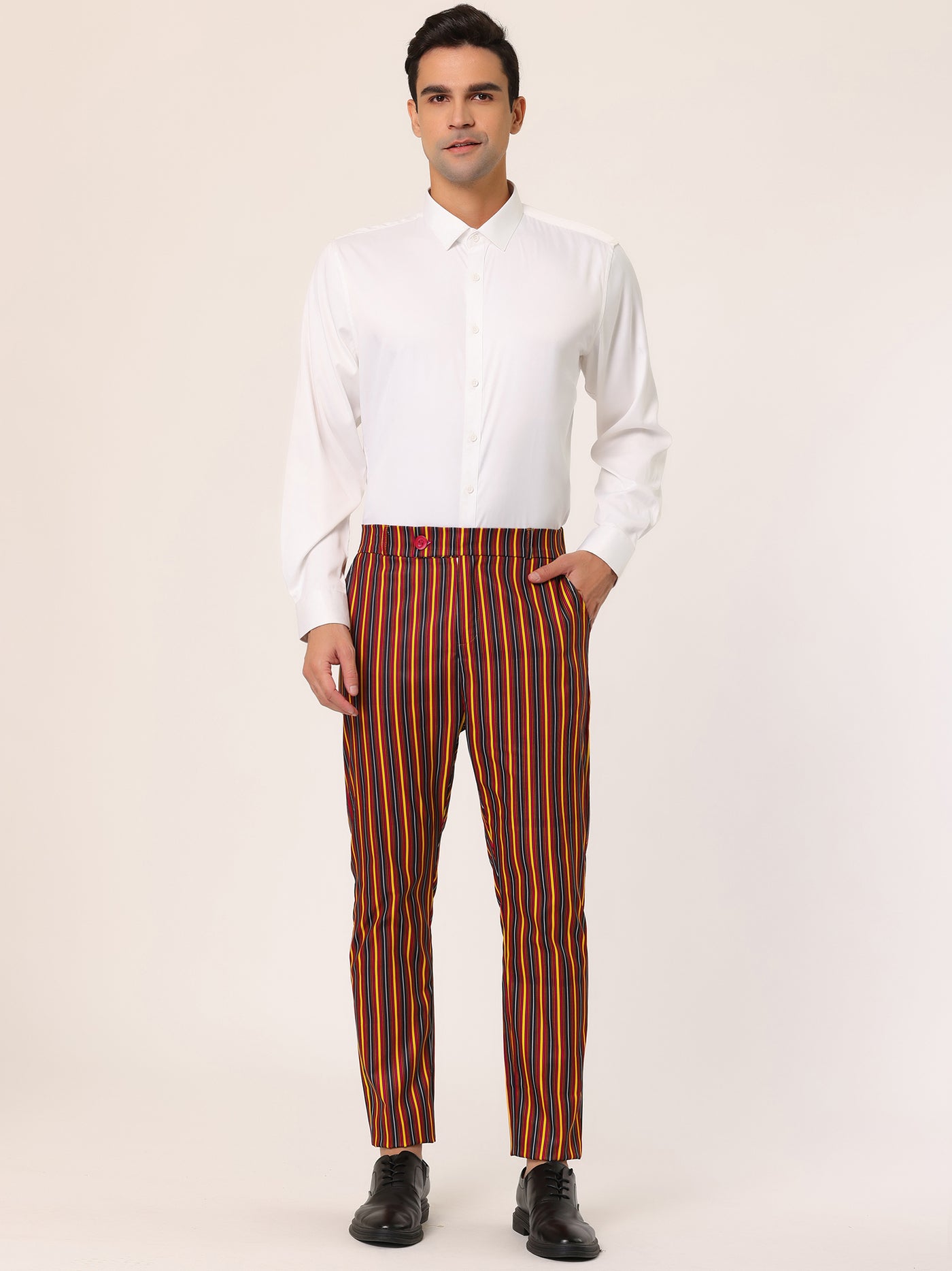 Bublédon Smart Casual Striped Flat Front Prom Pencil Trousers