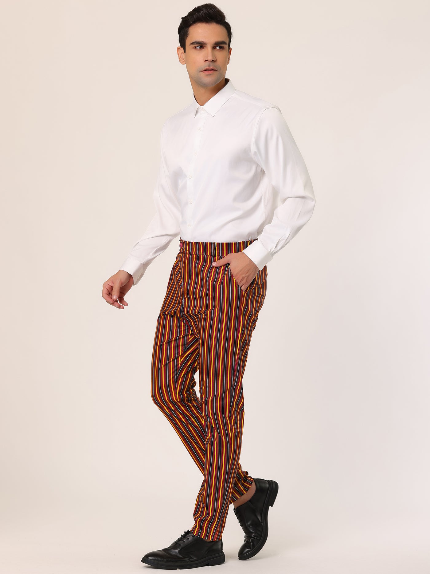 Bublédon Smart Casual Striped Flat Front Prom Pencil Trousers