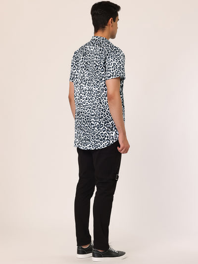 Men's Leopard Button Down Short Sleeves Vintage Animal Cheetah Print Shirts